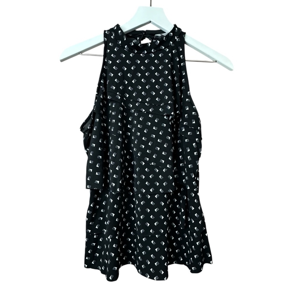 Worthington Black White Ruffled Sleeveless Tank Top Women Sz XS